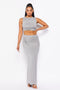 2 Pc. Sleeveless Crop Top W/ Knot In The Front & Maxi Skirt - Heather Grey